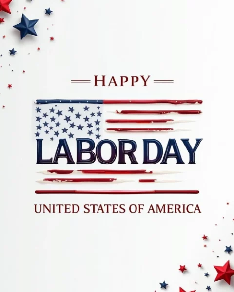 Happy Labor Day painted with red and blue stars in the corner